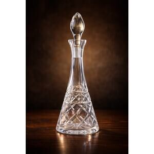 Vintage Cut Crystal Decanter Whiskey Starburst Pattern Stopper Barware 16”